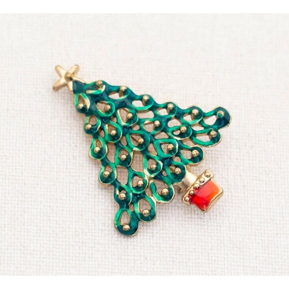 Vintage Art Nouveau Green Christmas Tree Brooch - A11 - Picture 1 of 2